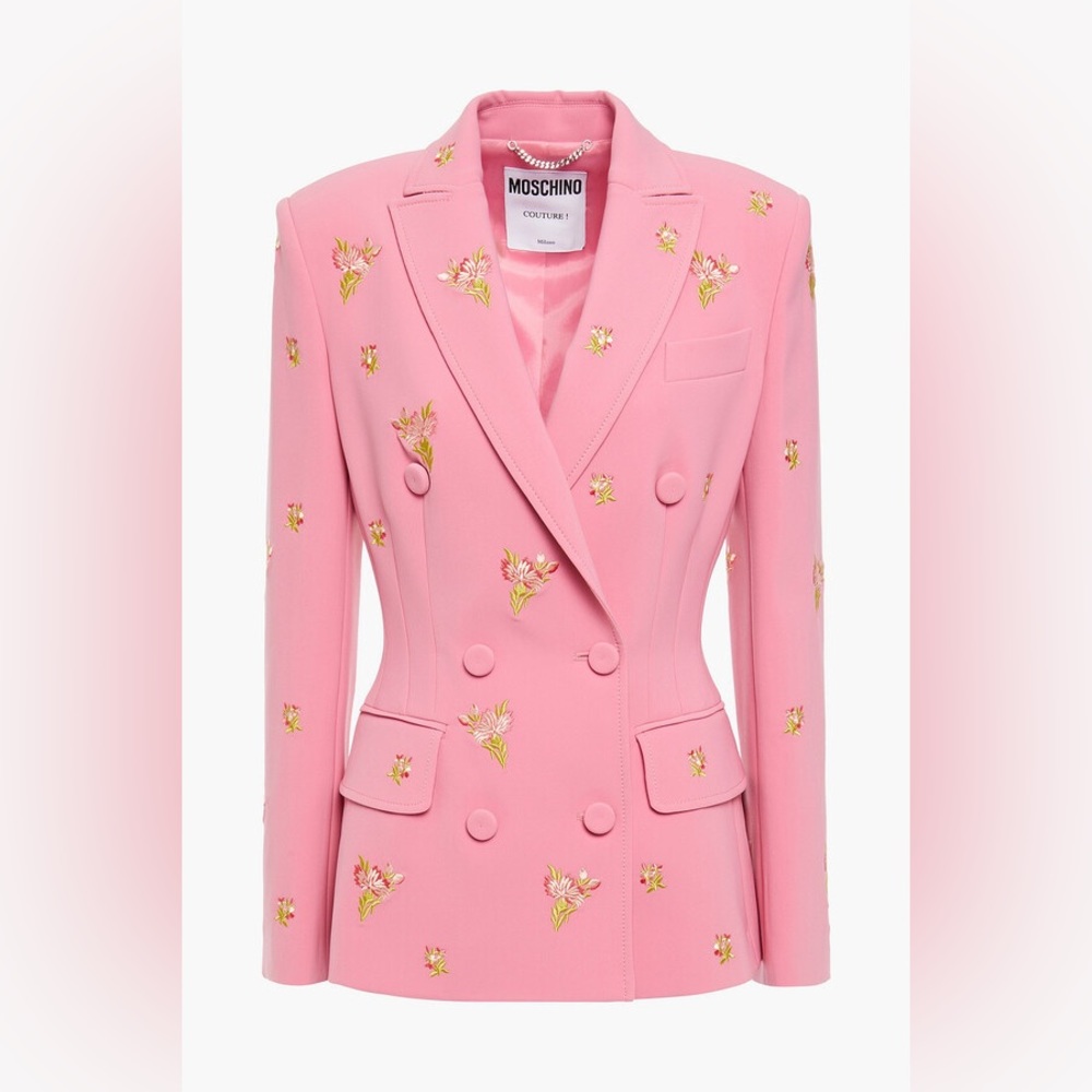 NWOT Moschino pink floral embroidered slim fit blazer